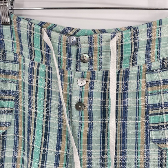 Sundance Gigi Pants Womens Sz XL Blue Green Plaid Striped Cotton Wide Leg Travel - Picture 4 of 11